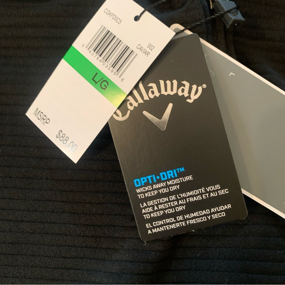 New Men’s Callaway Opti Dri Caviar Black 1/4 Zip Ribbed Mock Pullover Sz L UPF50 - Picture 6 of 10